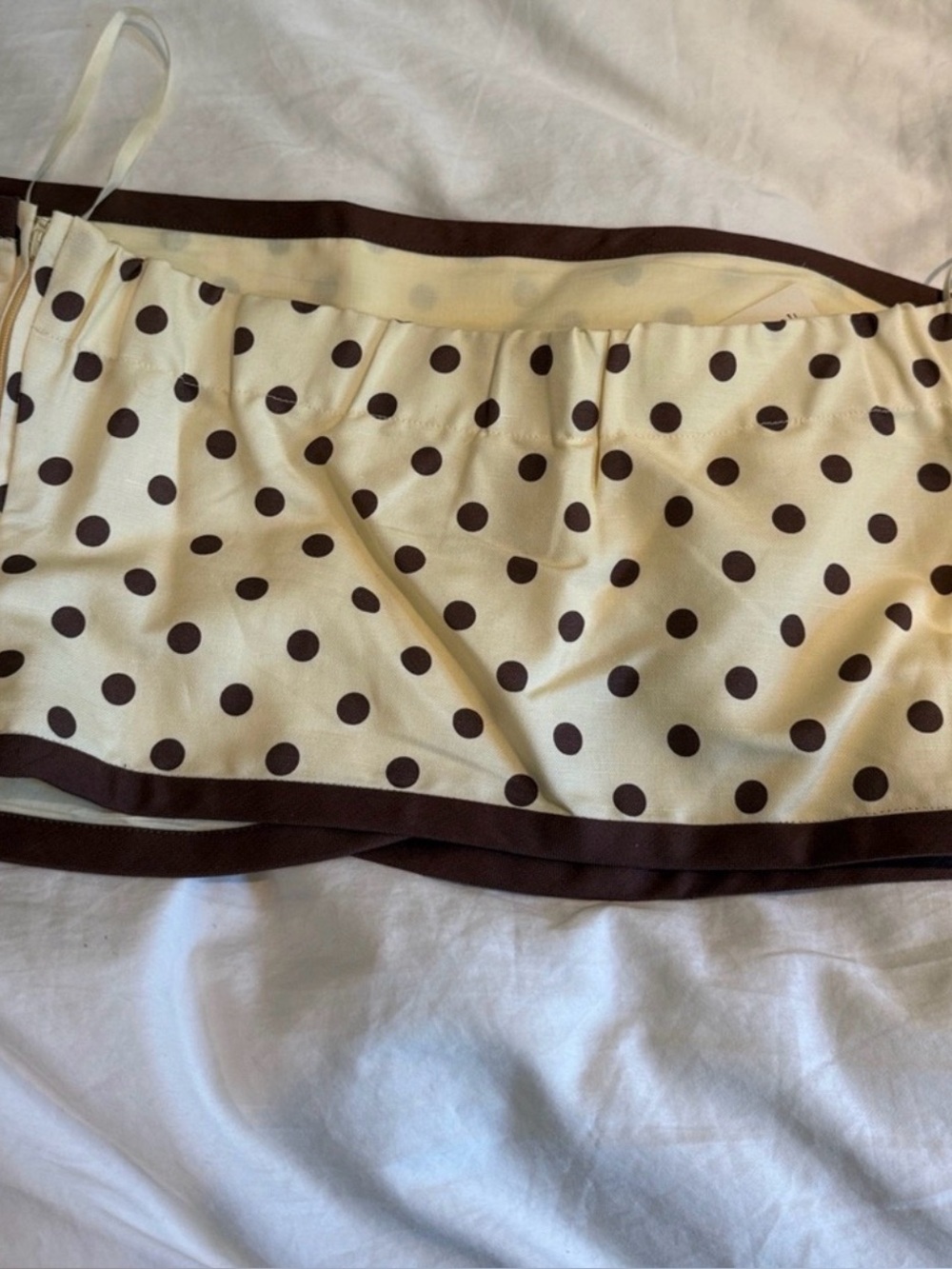 Posse Pale Yellow Polka Dot Pencil Skirt with Brown Trim with matching top - Picture 3 of 5
